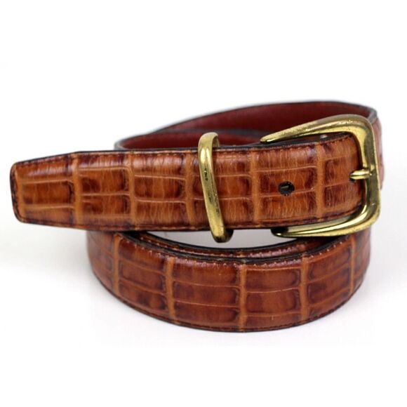 CROCO EMBOSSED BROWN GENUINE LEATHER 1 1/8"Wd CASUAL DRESS MEN'S BELT Sz 32 (R60 - Picture 6 of 12